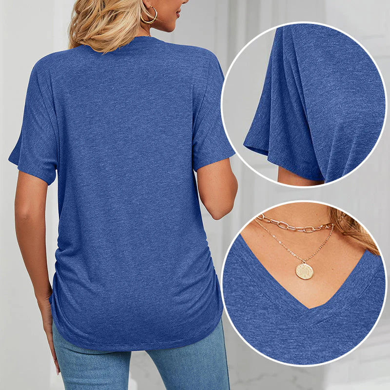 ⏳LAST DAY SALE 50% OFF💕Women's V-Neck Loose Soft Solid Color Short Sleeve Top - Image 5