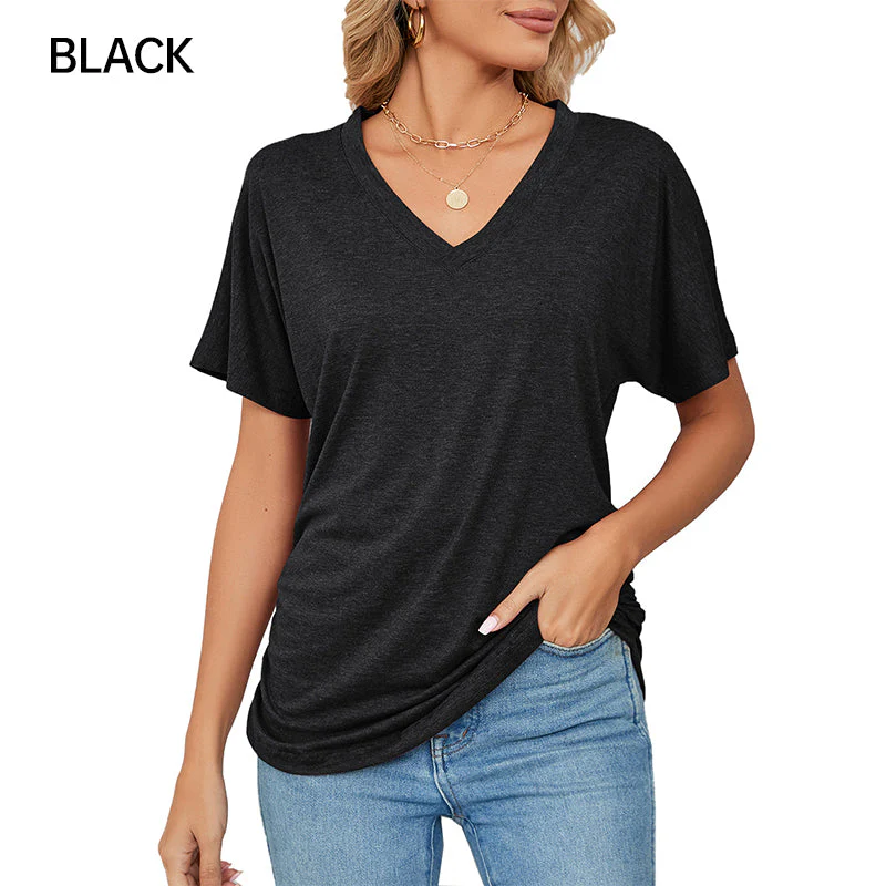 ⏳LAST DAY SALE 50% OFF💕Women's V-Neck Loose Soft Solid Color Short Sleeve Top - Image 9