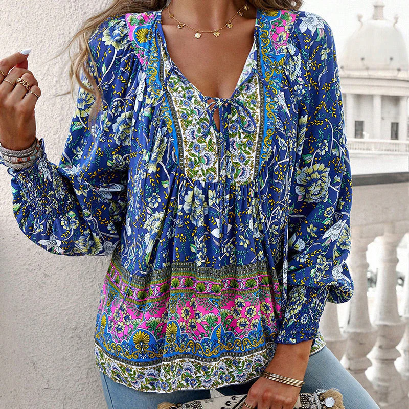 🌷LAST DAY SALE 50% OFF🌷Women's Fashion Printed v-Neck Long Sleeve Shirt 2 - Image 13