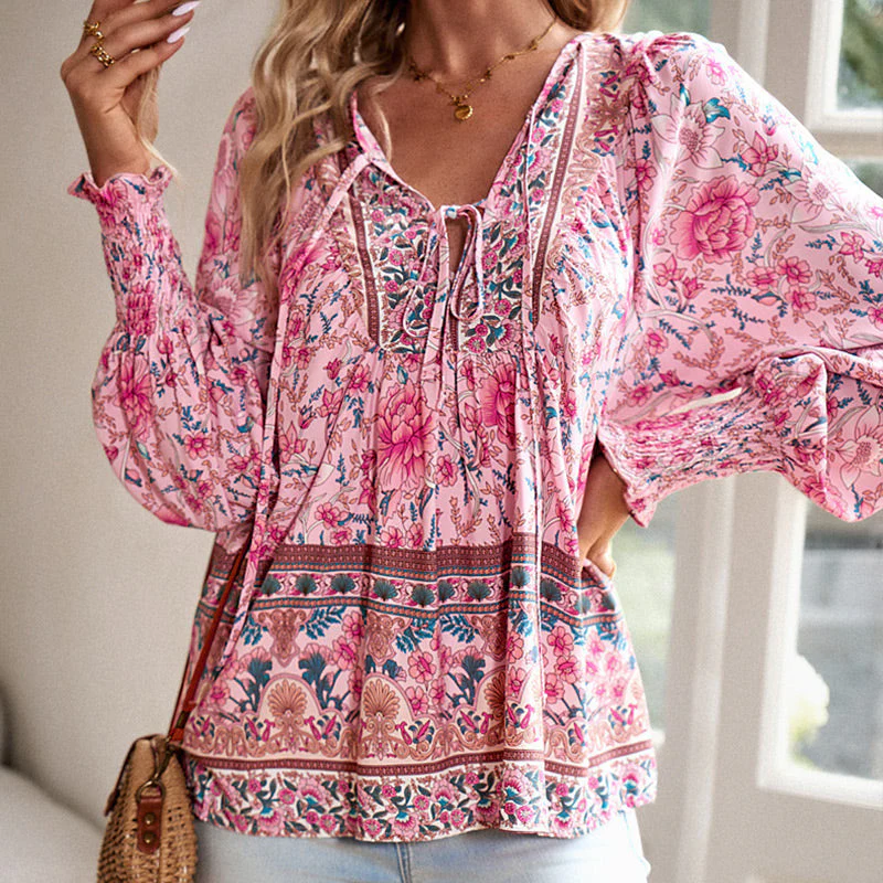 🌷LAST DAY SALE 50% OFF🌷Women's Fashion Printed v-Neck Long Sleeve Shirt 2 - Image 2
