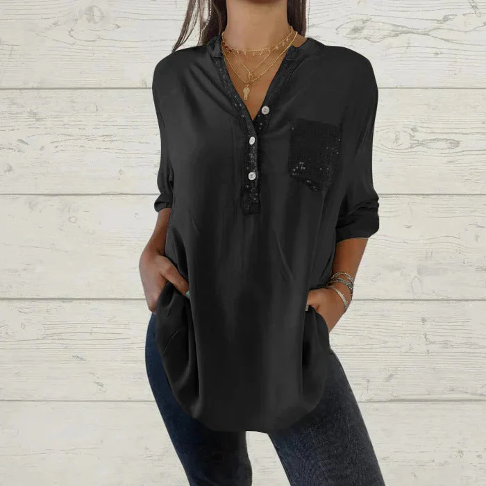 ⏳Limited Sale 49% OFF🌸Women's Sequin Patchwork V-neck Shirt - Image 14