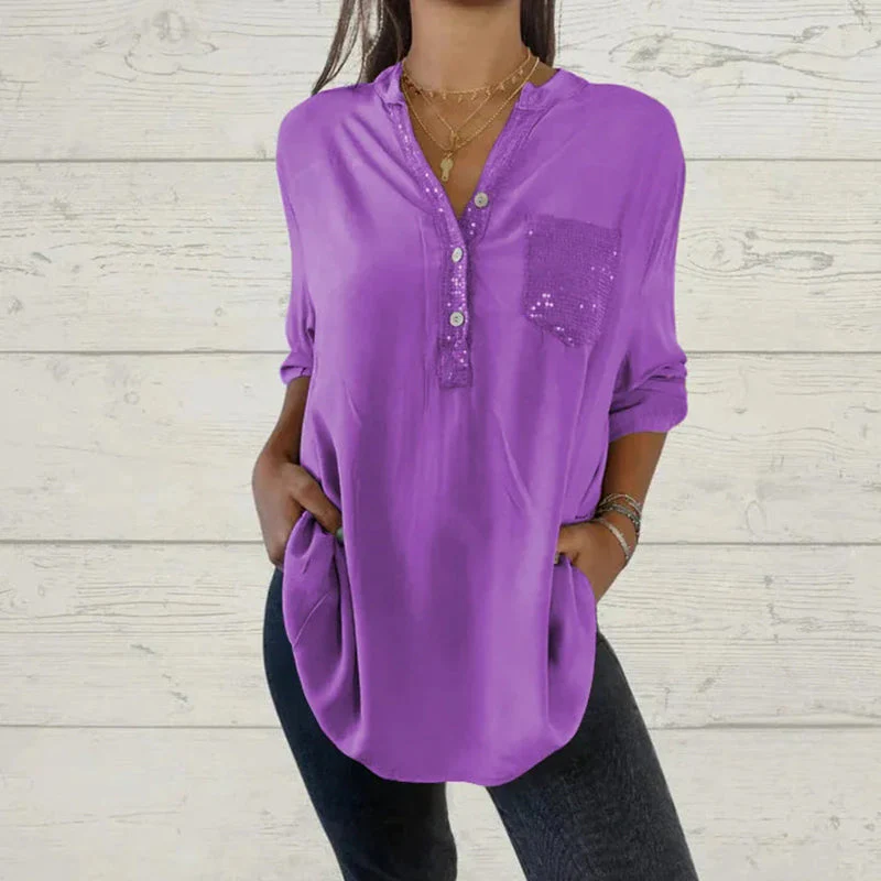 ⏳Limited Sale 49% OFF🌸Women's Sequin Patchwork V-neck Shirt - Image 3