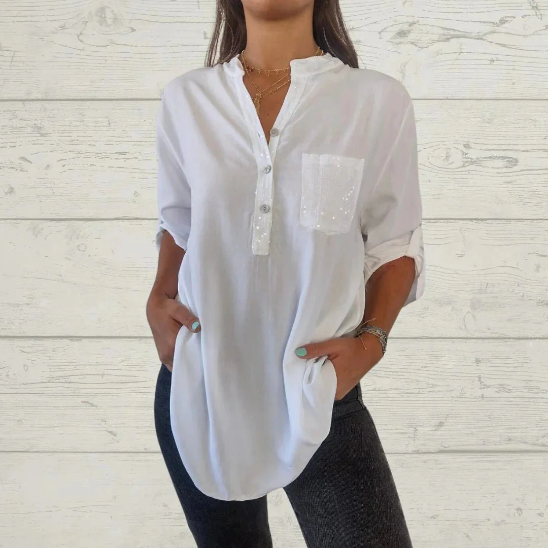 ⏳Limited Sale 49% OFF🌸Women's Sequin Patchwork V-neck Shirt - Image 4