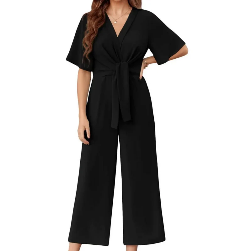 ⏰HOT SALE 49% OFF!!💖Women's Elegant V-Neck Wide Leg Waist Tie Jumpsuit - Image 2