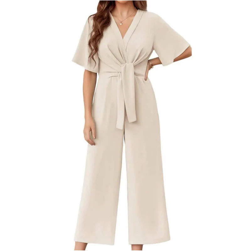⏰HOT SALE 49% OFF!!💖Women's Elegant V-Neck Wide Leg Waist Tie Jumpsuit - Image 3