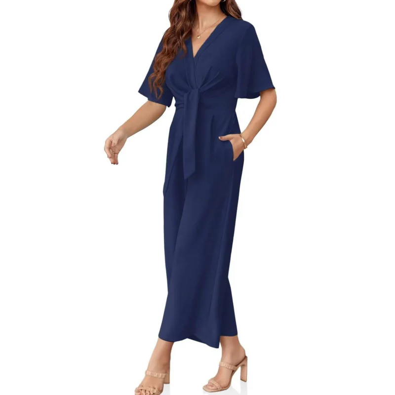 ⏰HOT SALE 49% OFF!!💖Women's Elegant V-Neck Wide Leg Waist Tie Jumpsuit - Image 4