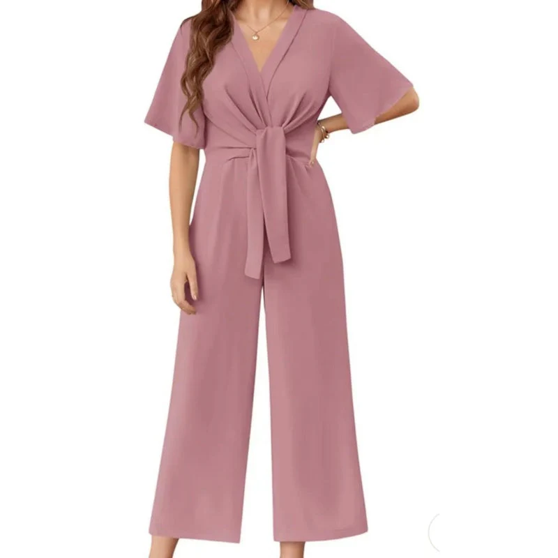 ⏰HOT SALE 49% OFF!!💖Women's Elegant V-Neck Wide Leg Waist Tie Jumpsuit - Image 6