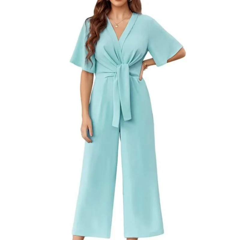 ⏰HOT SALE 49% OFF!!💖Women's Elegant V-Neck Wide Leg Waist Tie Jumpsuit - Image 7