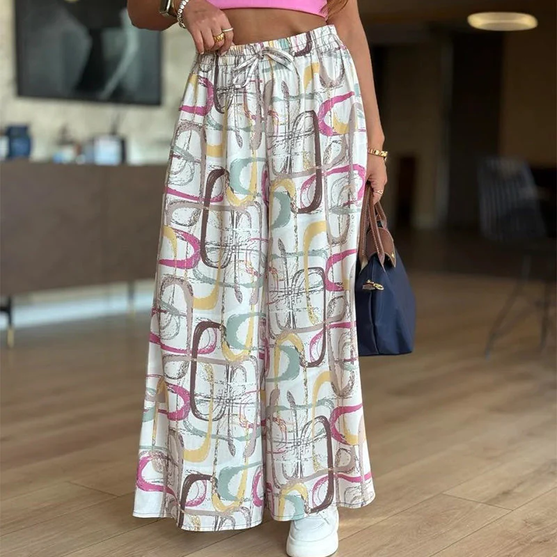 Women’s Casual Printed Wide-Leg Pants with Pockets - Image 3