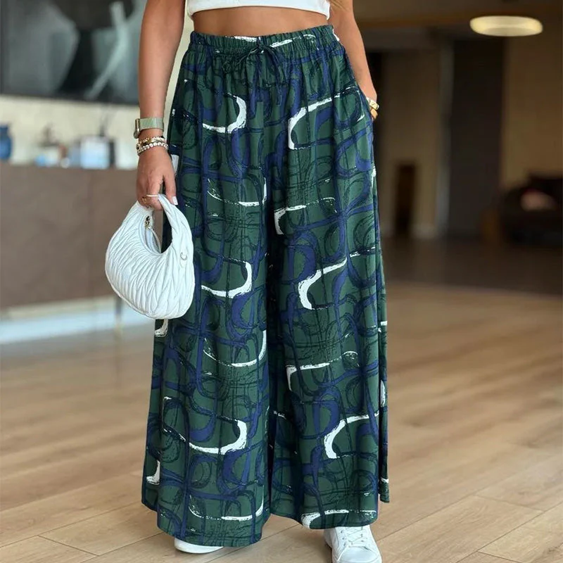 Women’s Casual Printed Wide-Leg Pants with Pockets - Image 4