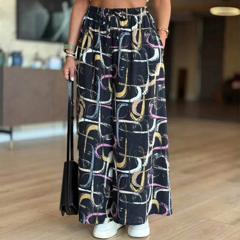 Women’s Casual Printed Wide-Leg Pants with Pockets - Image 5