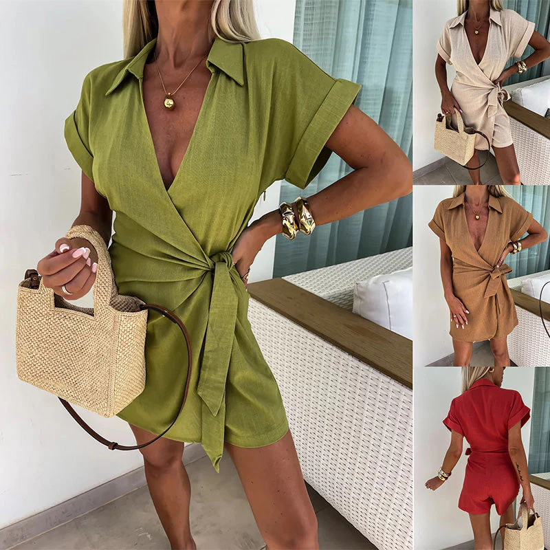 🔥LAST DAY SPECIAL PRICE: ￡13.99!!💝Women's Casual V-Neck Leaf Print Romper with Pockets
