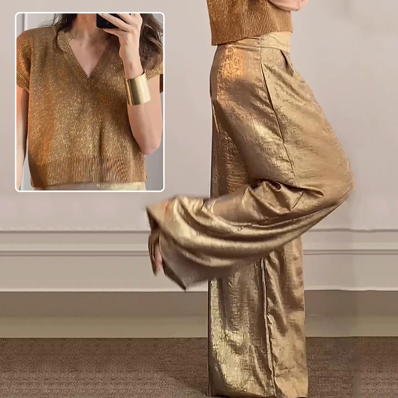 💕LAST DAY SALE 49% OFF💕Women's Casual Short-Sleeve Top & Wide-Leg Pants Two-Piece Suit - Image 9