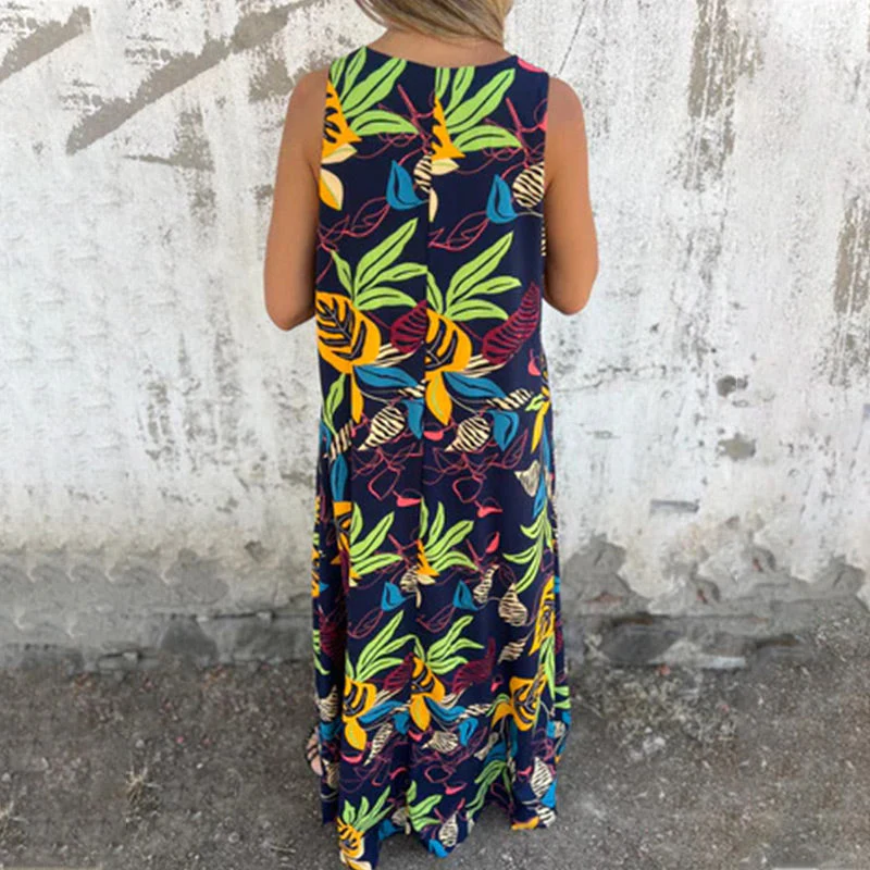 🔥Last Day Promotion-49%OFF🔥Women's Leaves Pattern V-Neck Sleeveless Floor-Length Dress - Image 8