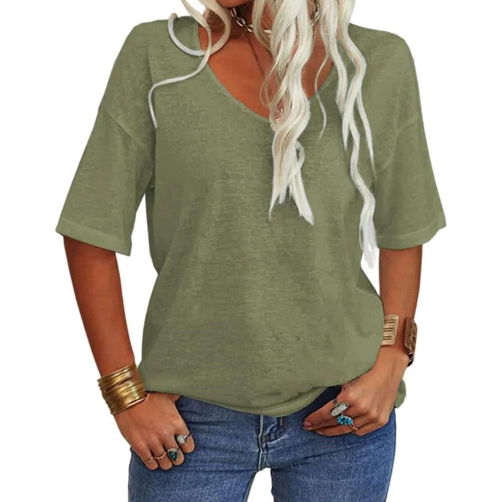 🔥This week's special price £9.99🔥Women's Solid Color V-Neck T-shirt - Image 10