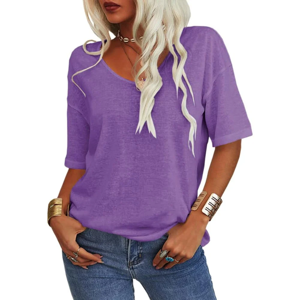 🔥This week's special price £9.99🔥Women's Solid Color V-Neck T-shirt - Image 8