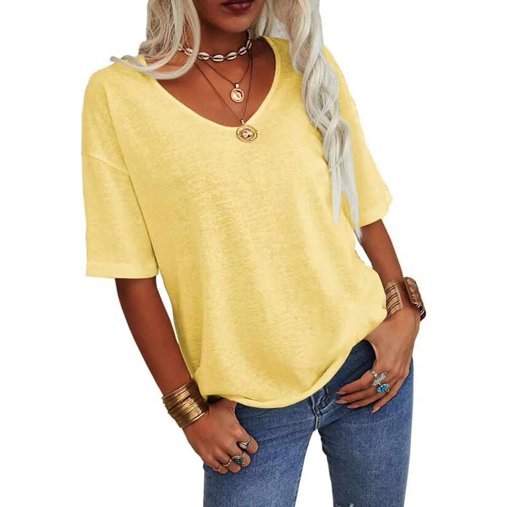 🔥This week's special price £9.99🔥Women's Solid Color V-Neck T-shirt - Image 9