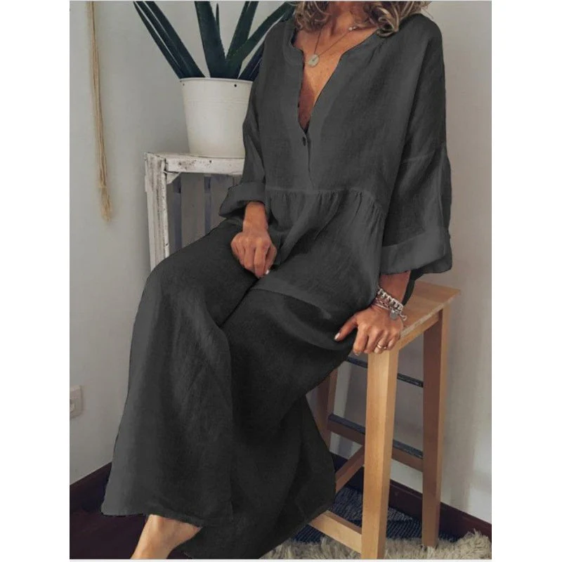 Women Summer Cotton Linen Large Swing Loose Dress - Image 4