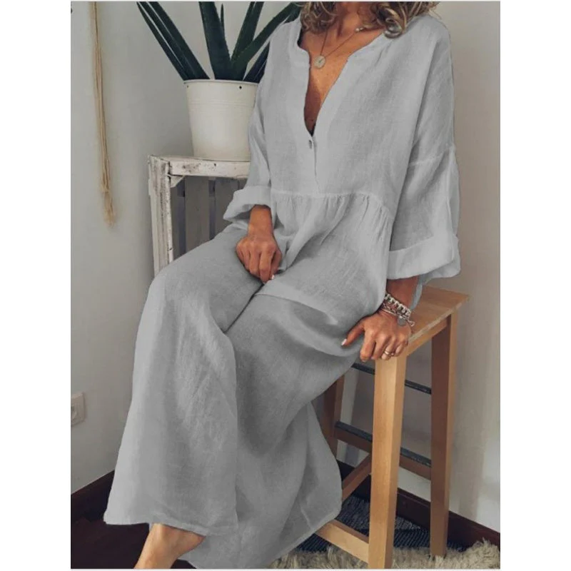Women Summer Cotton Linen Large Swing Loose Dress - Image 5