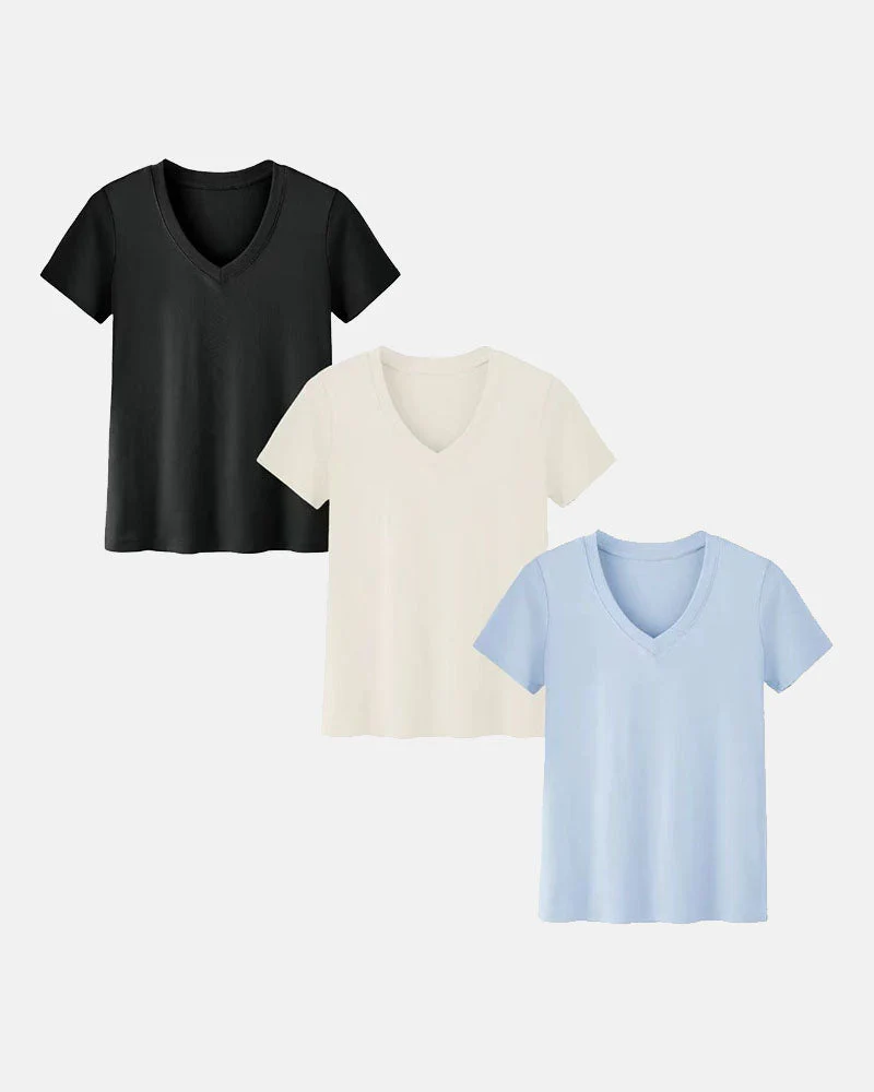 🔥Last Day - BUY 1 GET 3 PACKS!!🔥Womens 3 Pack T-Shirts Basic Short Sleeve V Neck Tops - Image 9
