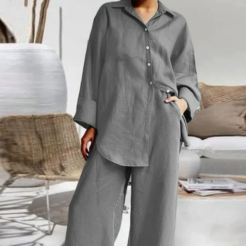 Women's Casual Loose Fit Shirt & Pants Two-Piece Set - Image 5