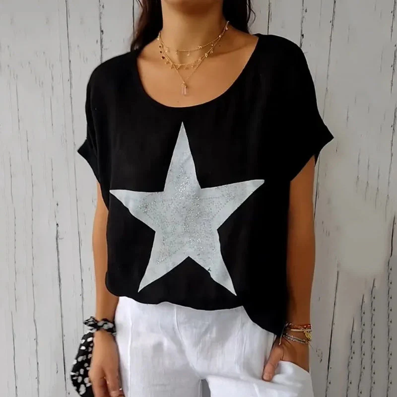 Women's Casual Star-Print Loose-Fit T-Shirt - Image 2