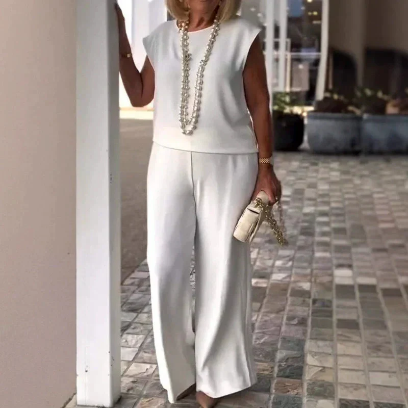 Women's Crew Neck Sleeveless Top and Pants Set - Image 6