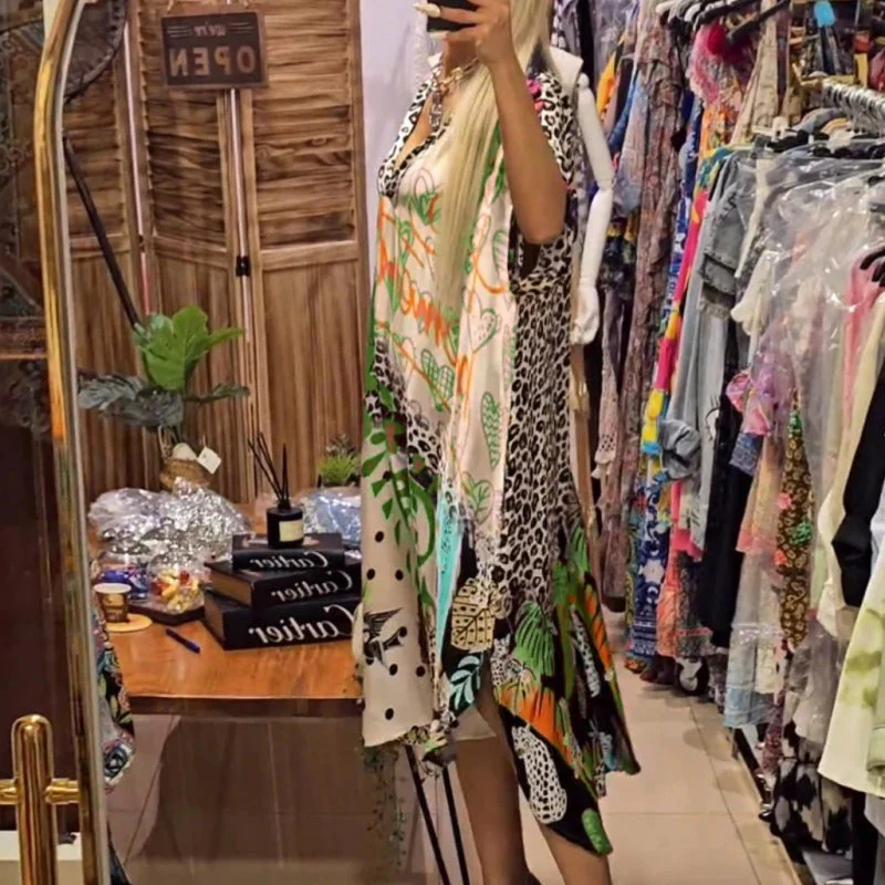 đ„2025 NEW SALES - 50% OFFđ„Womenâs Deep V-Neck Short Sleeve Printed Dress - Image 4