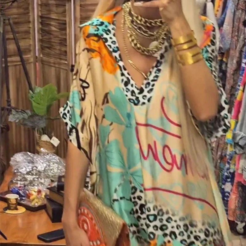 đ„2025 NEW SALES - 50% OFFđ„Womenâs Deep V-Neck Short Sleeve Printed Dress - Image 5