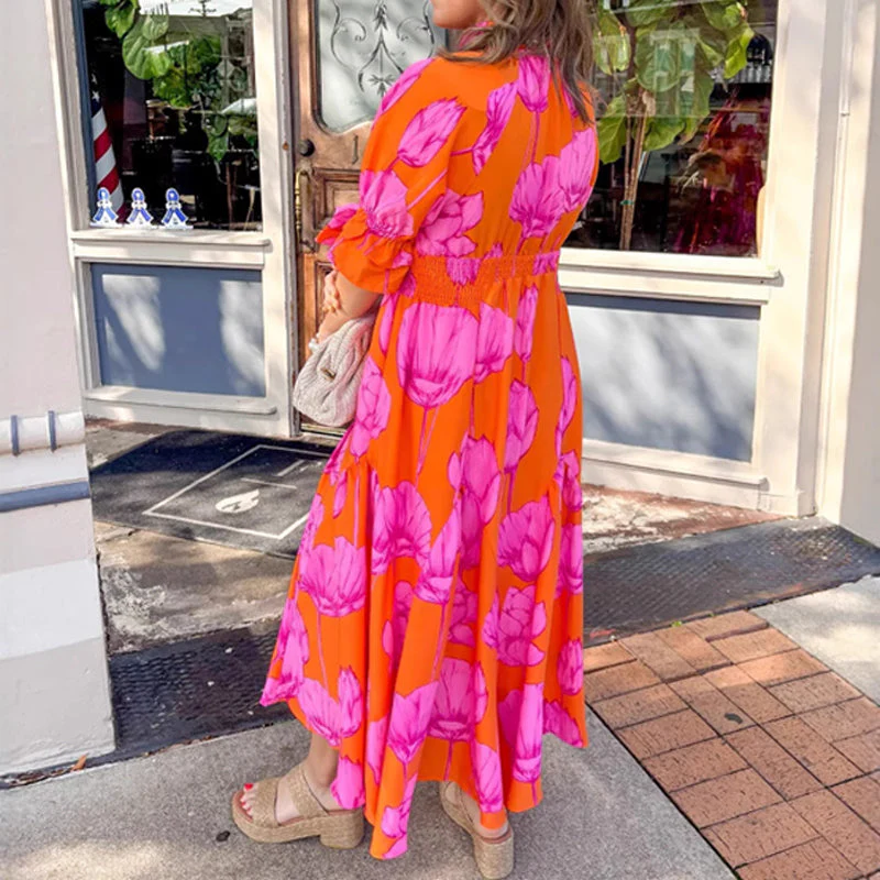 Women's Elegant Ruffled Print Maxi Dress - Image 6