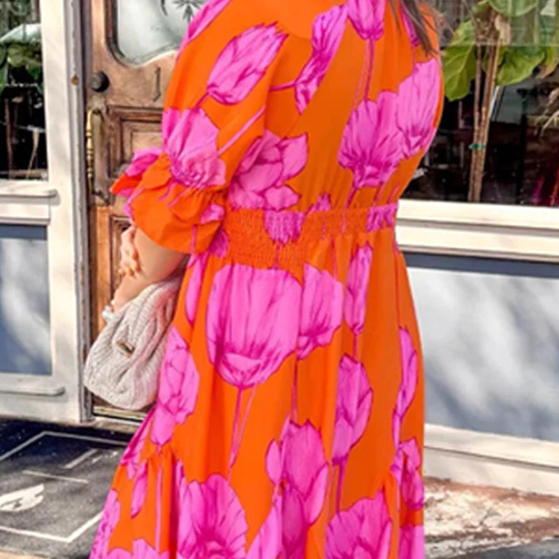 Women's Elegant Ruffled Print Maxi Dress - Image 7