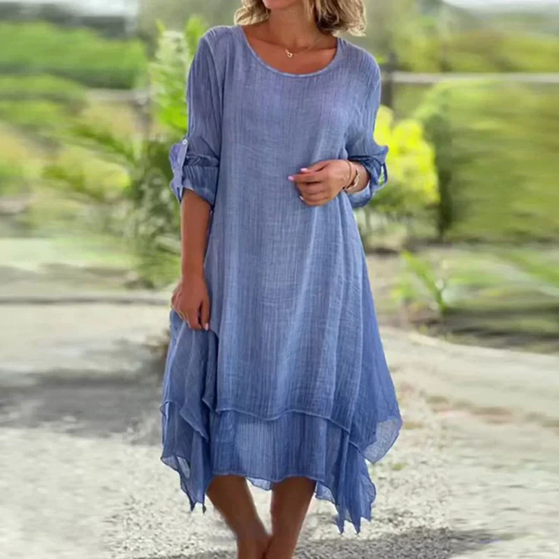 🌼Last Day Sale 49% OFF🌼Women's Elegant Solid Color Round Neck Loose Fit Dress - Image 4