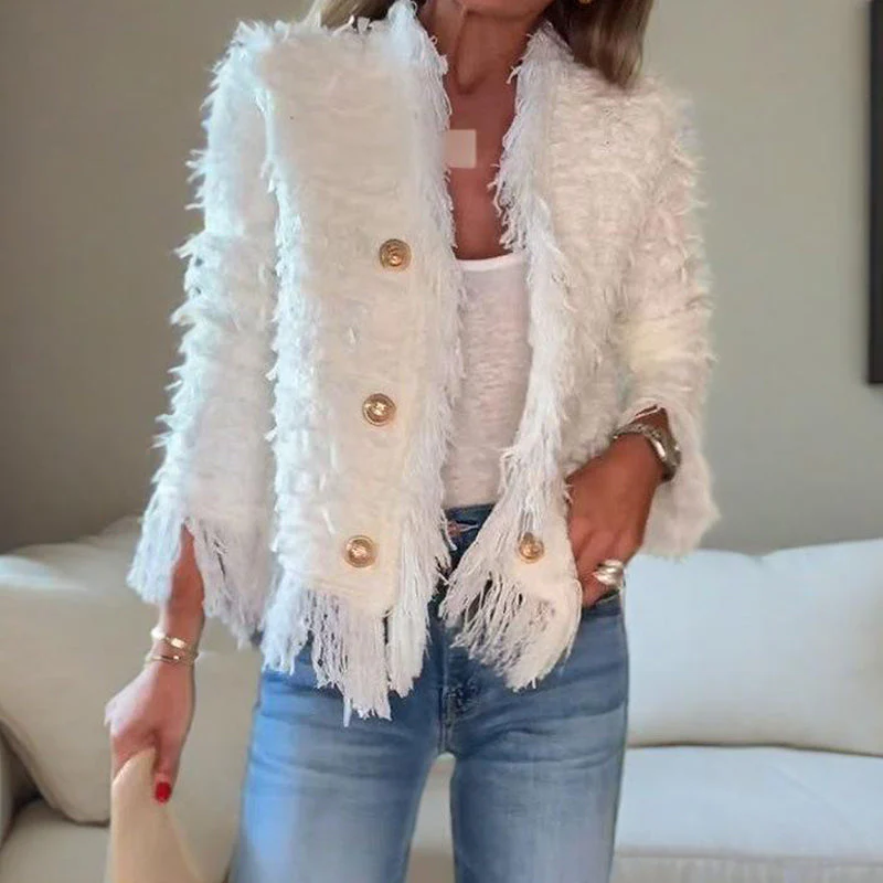 ⏳50% OFF today only!⏰Women’s Fashion Button Tassel Short Coat - Image 6