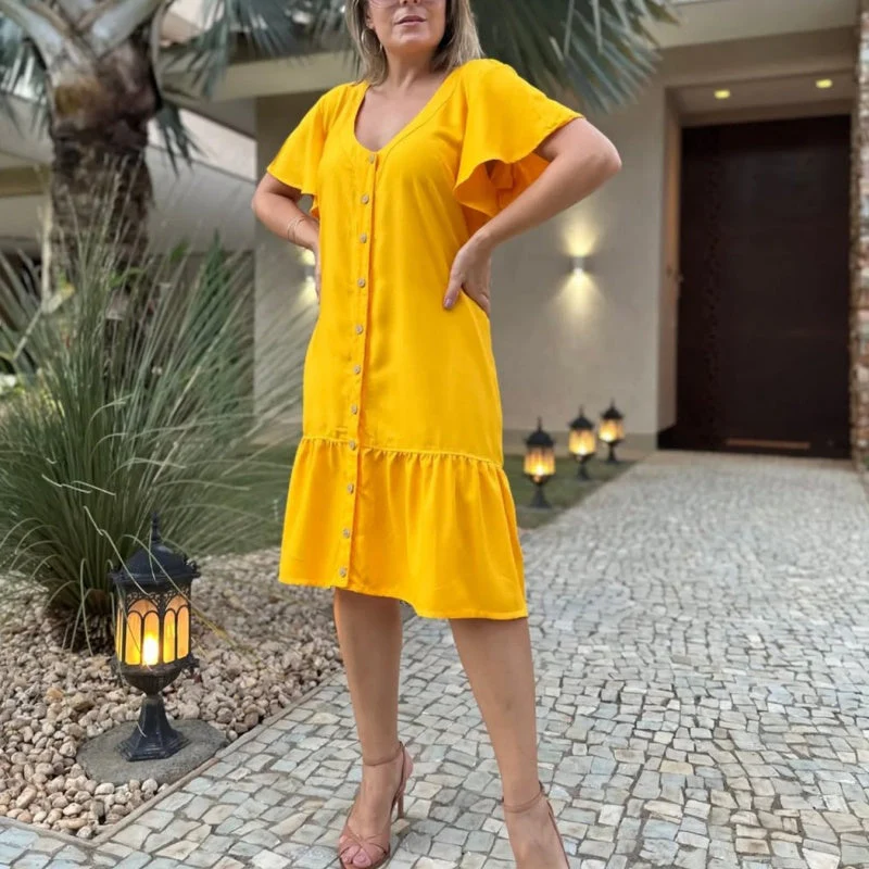 💕LAST DAY SALE 49% OFF💕Women's Fashion Solid Color V-Neck Button Loose Dresses - Image 2