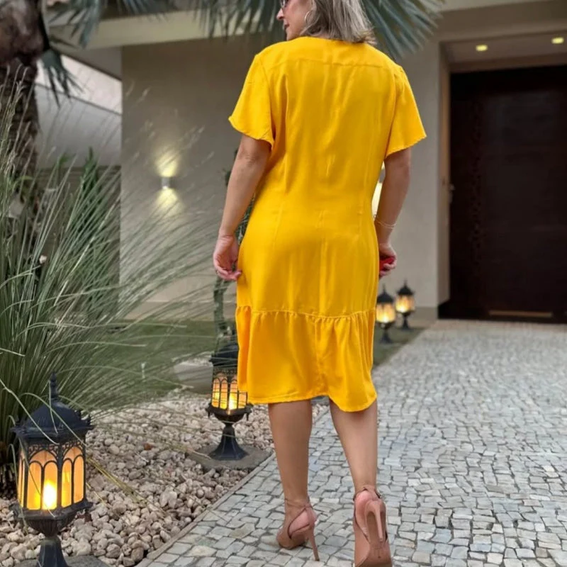 💕LAST DAY SALE 49% OFF💕Women's Fashion Solid Color V-Neck Button Loose Dresses - Image 3