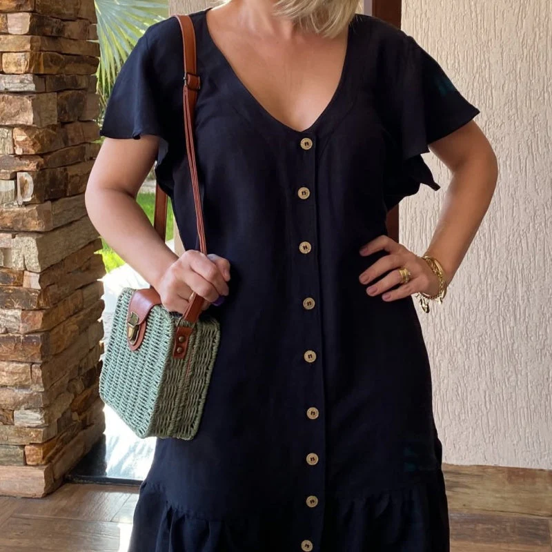 💕LAST DAY SALE 49% OFF💕Women's Fashion Solid Color V-Neck Button Loose Dresses - Image 5