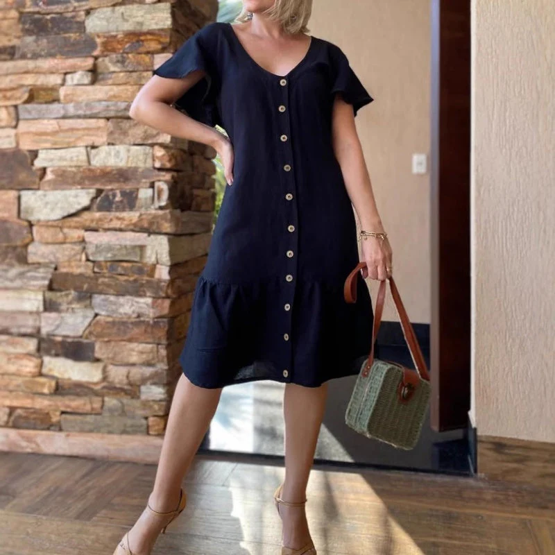 💕LAST DAY SALE 49% OFF💕Women's Fashion Solid Color V-Neck Button Loose Dresses - Image 8