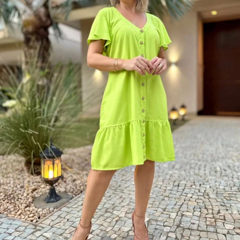 💕LAST DAY SALE 49% OFF💕Women's Fashion Solid Color V-Neck Button Loose Dresses - Image 9