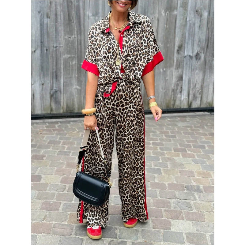 🌸Spring Hot Sale 49% OFF💐 Women's 2-Piece Leopard Print Outfit Button-Down Shirt & Wide-Leg Pants - Image 5