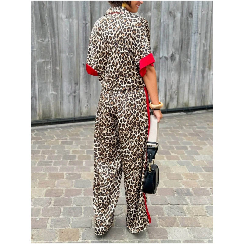 🌸Spring Hot Sale 49% OFF💐 Women's 2-Piece Leopard Print Outfit Button-Down Shirt & Wide-Leg Pants - Image 7