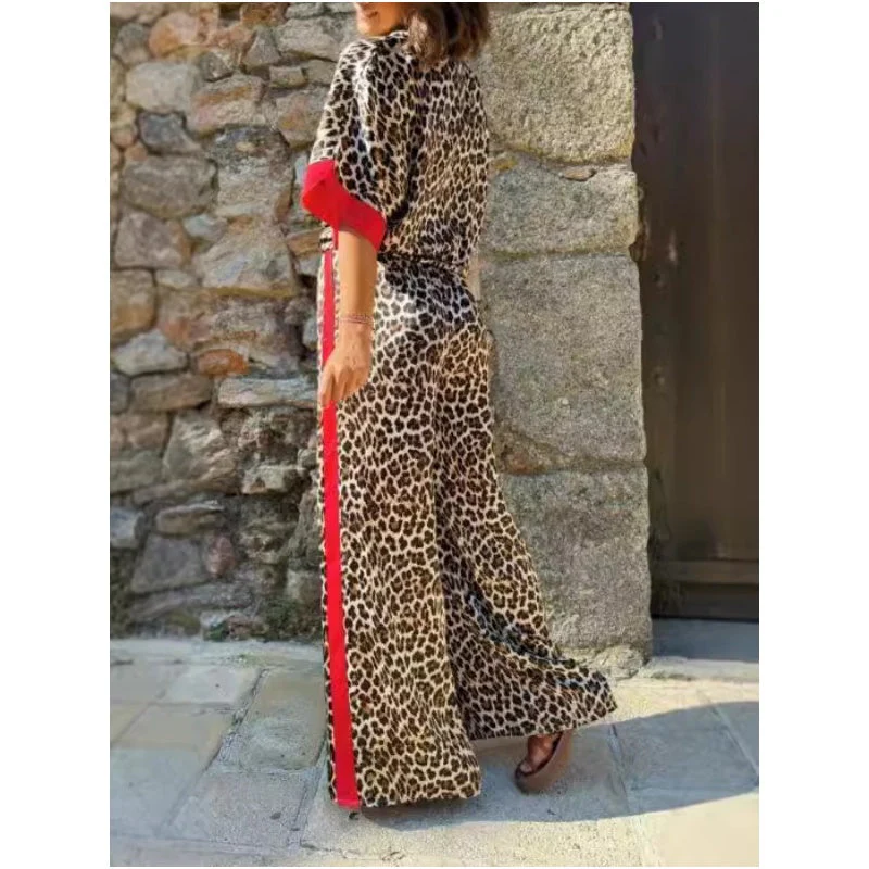 🌸Spring Hot Sale 49% OFF💐 Women's 2-Piece Leopard Print Outfit Button-Down Shirt & Wide-Leg Pants - Image 8