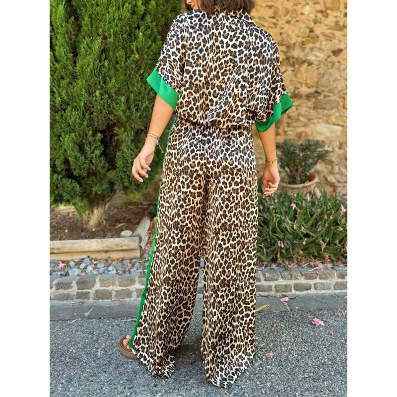 🌸Spring Hot Sale 49% OFF💐 Women's 2-Piece Leopard Print Outfit Button-Down Shirt & Wide-Leg Pants - Image 9