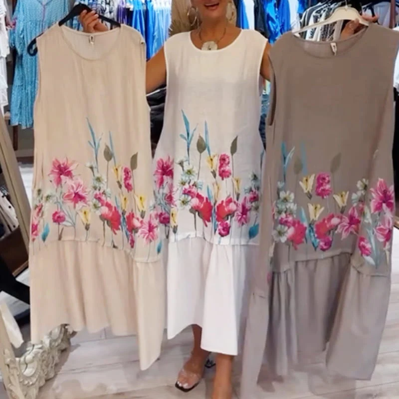 🌸Spring Special Sale 49% OFF🌸 Women's Loose Round Neck Sleeveless Floral Dress - Image 5