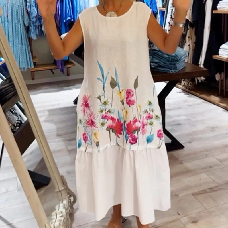 🌸Spring Special Sale 49% OFF🌸 Women's Loose Round Neck Sleeveless Floral Dress - Image 6