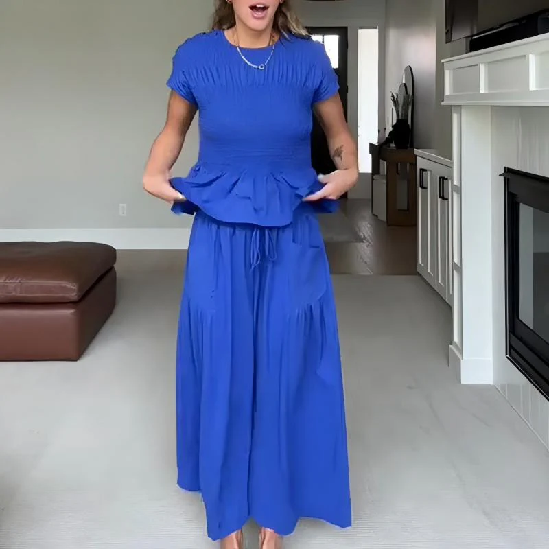 Women’s Pleated Top & Wide-Leg Pants Set - Image 2