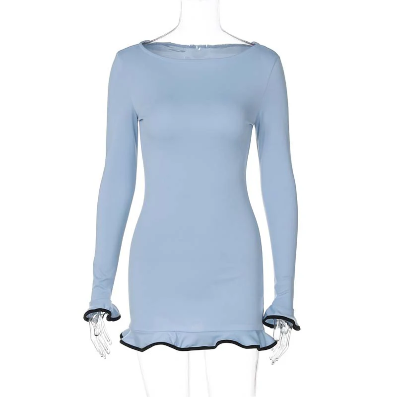 Women's Solid Color Long Sleeve Ruffle Dress - Image 14