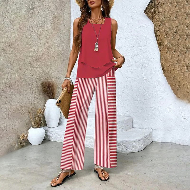 🔥Mother's Day Hot Sale 50% OFF🌺Women’s Trendy Print 2 Piece Outfits Sleeveless Top & Pants - Image 17