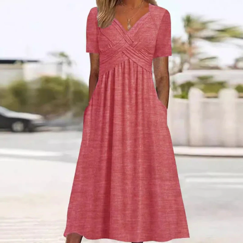 🍀LAST DAY SALE 50% OFF🍀Women’s V-Neck Short Sleeve Long Dresses - Image 13