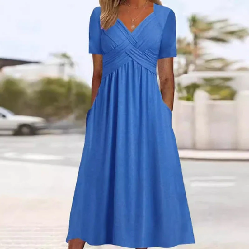 🍀LAST DAY SALE 50% OFF🍀Women’s V-Neck Short Sleeve Long Dresses - Image 4
