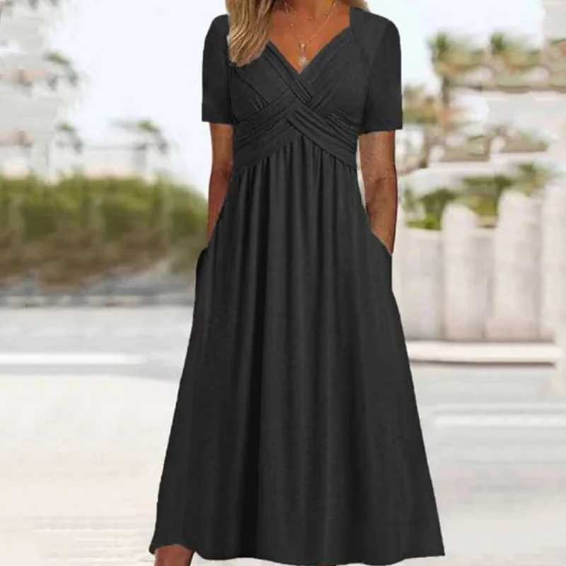 🍀LAST DAY SALE 50% OFF🍀Women’s V-Neck Short Sleeve Long Dresses - Image 5
